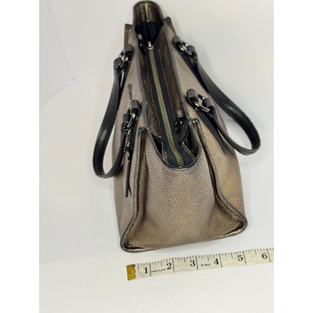 Coach Metallic Mini Crosby Pebbled Leather Tote Bag Gold Black Purse Carryall - Picture 12 of 14